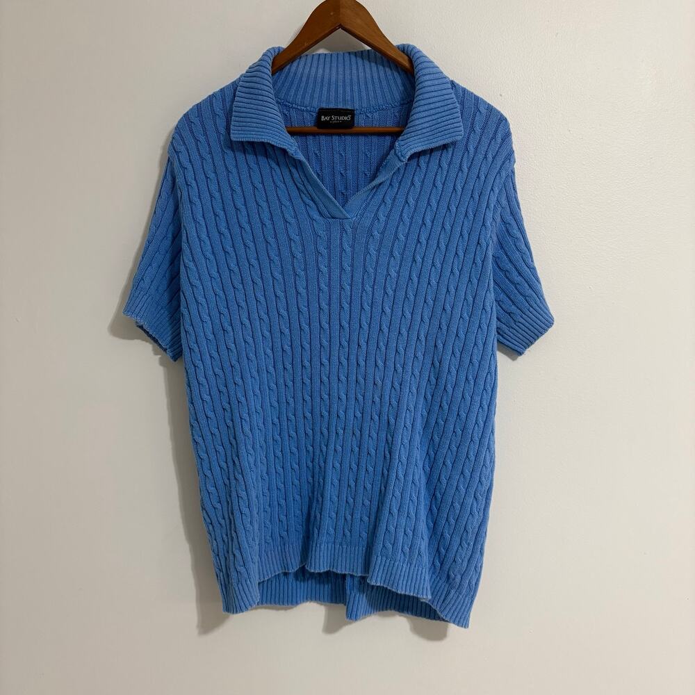 Bay Studio Plus Cable Knit Blue Short Sleeve Sweater Women's 2x